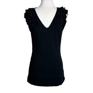 Express Womens Size Small Black Tank Ruffles Ruched Sides Sleeveless Shirt Top